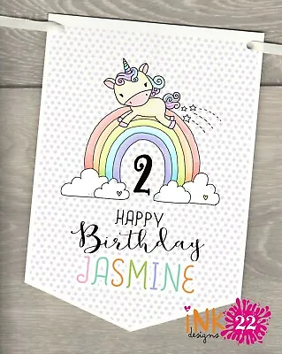 Personalised Kids Birthday Unicorn Party Decoration Banner Bunting 1st 2nd 3rd • £4.99