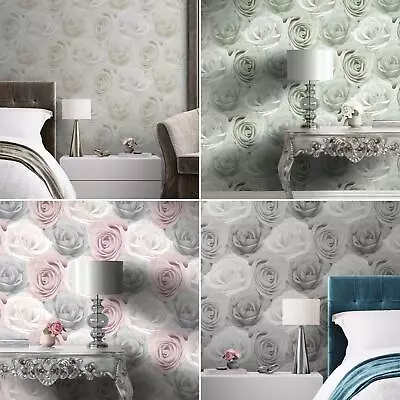 Melany Rose Floral Wallpaper Mica Shine Flowers World Of Wallpaper Choose Colour • £17.99