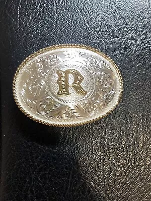 MONTANA SILVERSMITH STERLING SILVER And 24k  GOLD PLATE BELT BUCKLE INITIAL R • $70