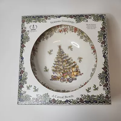 Queens Myott Seasons Greetings Four Christmas Tree Dinnerware Salad/Cereal Bowls • $29.95