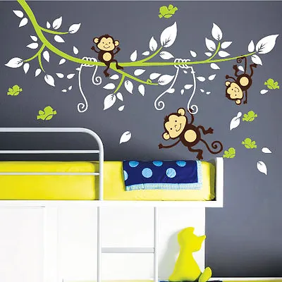 £27.69 • Buy Monkey Tree Birds Animal Nursery Children Art Wall Stickers Jungle Wall Decals