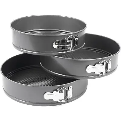 3pc Non-Stick Baking Springform Round Cake Tin Tray Pan Set Kit Spring Loaded • £11.99