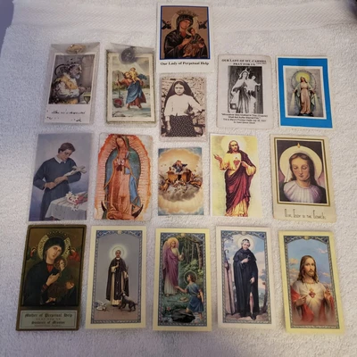 $14 • Buy Vintage Lot Of 16 Catholic Holy And Prayer Cards And Two With Miraculous Metals