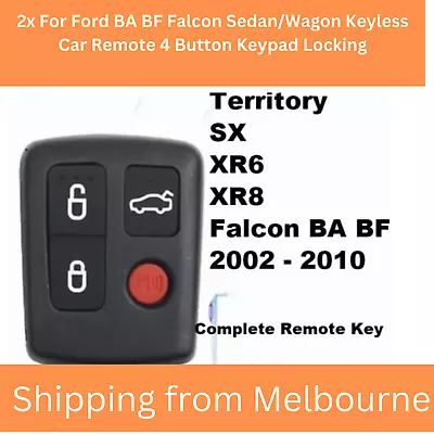 2X Complete Remote Key Fob 4 Button 433MHz For Ford BA BF Falcon Sedan/Wagon • $31.86