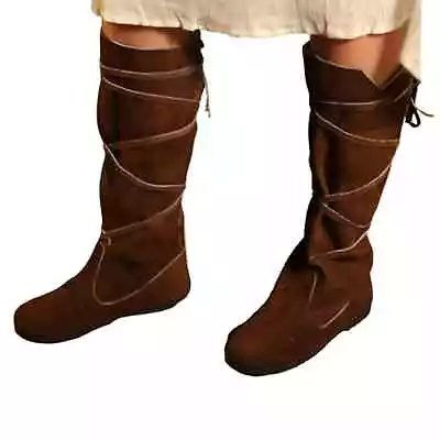 Halloween Viking Boots Renaissance Medieval Shoes Suede Leather Cosplay Costum • £83.57