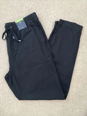 £14.99 • Buy MARKS & SPENCER WOMENS BLACK PEG LEG LINEN TROUSERS, Size 12, Bnwt