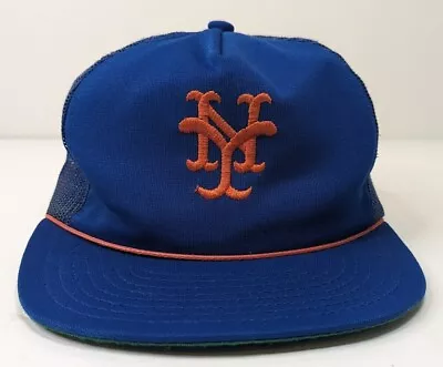 Vtg New York Mets Mesh Trucker Snapback Hat Cap MLB Green Brim RARE Orange Cord • $28