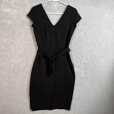 Express Button Down Midi Fitted Dress Womens Small Black Belted • $14.99