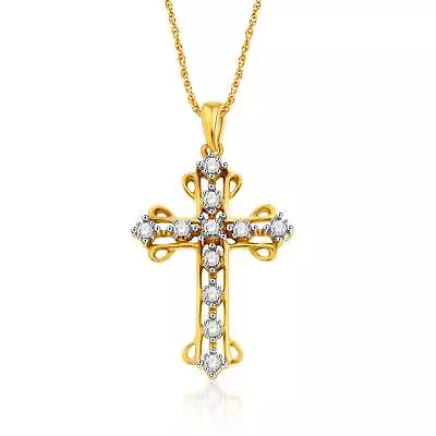 1/4 Cttw Antique Style Diamond Cross Necklace In Yellow Gold Plated Silver • $89.99