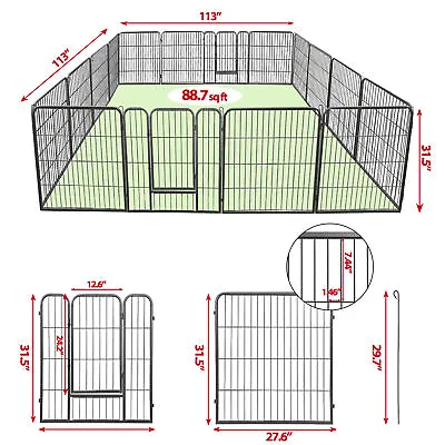 Dog Playpen 32  Large Metal Exercise Puppy Pen Pet Fence Outdoor 16 Panels Black • $140.58