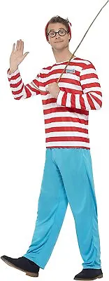 Smiffys Mens Wheres Wally Costume Top Trousers Glasses  Hat Colour Red And W • £32.73