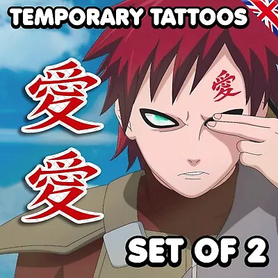 UK Gaara - Naruto Temporary Tattoo Cosplay Costume Realistic Love SET OF 2 • $13.88
