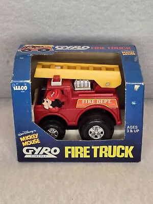 Vintage 1980s Disney Mickey Red Fire Truck Gyro Powered Illco New Open Box • $17