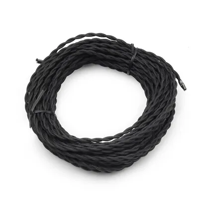 50ft Black Twisted Cloth Covered Wire Vintage Antique Lamp Cord Electrical 300 V • $27.20