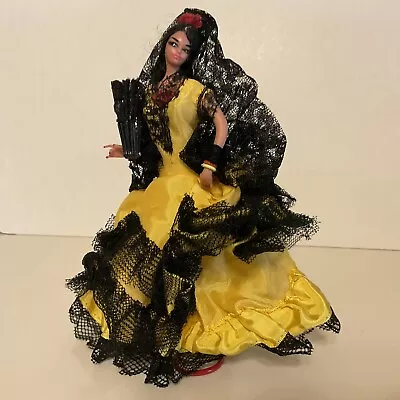 Vintage Marin Chiclana Spanish Flamenco Dancer Doll Yellow Dress Fan • $20