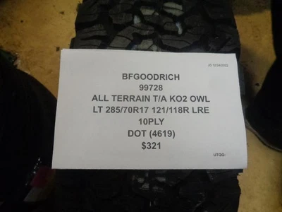 $560.69 • Buy 2 Bfgoodrich All Terrain T/a Ko2 Owl Lt 285 70 17 121/118r Lre 10ply 99728