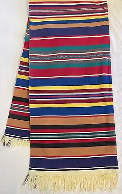 Vintage Mexican Falsa Blanket Saltillo Serape Throw With Fringe 81x38 Multicolor • $39.95