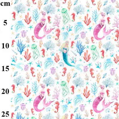 Childrens Fabric - Mermaids Seahorses & Jellyfish - Cotton Craft Fabric Material • £6.99