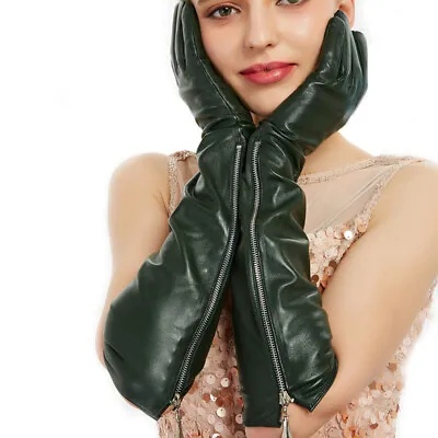 Women Fashion Elbow Long Real Leather Side Zipper Evening Long Gloves • $32.45