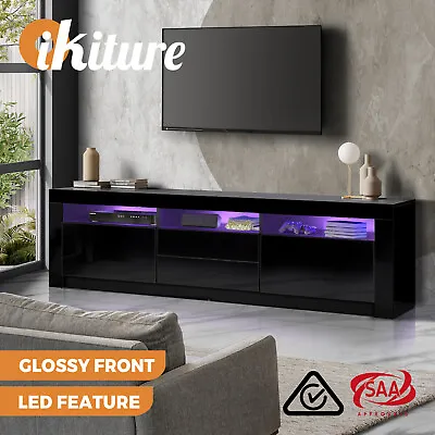 $239.90 • Buy Oikiture TV Cabinet Entertainment Unit Stand RGB LED Gloss Furniture Black 180CM