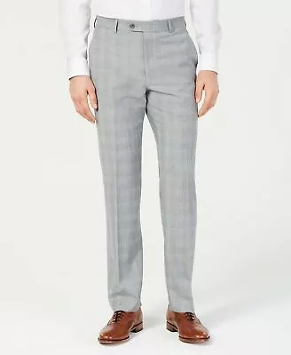 Michael Kors Men's Modern Fit Wool-Blend Plaid Dress Pants Grey Plaid 34 X 34 • $21.71