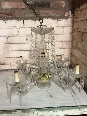 $249.95 • Buy Old VTG Crystal Glass Dangle Candelabra Chandelier 5 Arms Lamp