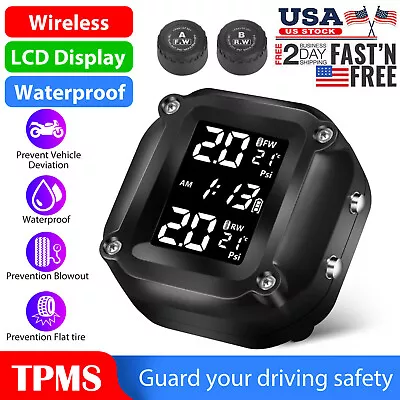 Wireless Motorcycle TPMS Tire Tyre Pressure Monitor System W/ 2 External Sensors • $27.99