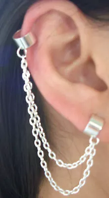 £3.50 • Buy  ~ UK Seller ~  A  Non Pierced Silver Tone Double Chain Ear Cuff  Clip Stud Wrap