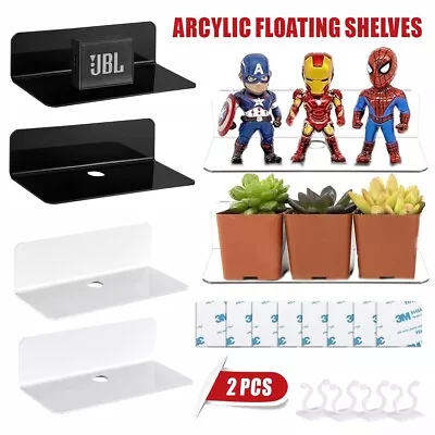 Floating Wall Shelves Adhesive Shelf With Accessories Acrylic Small Shelf X2pcs • £9.99