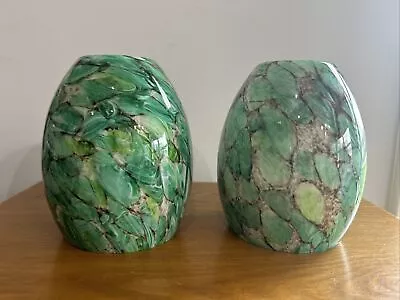 Set Of 2 Green & Brown Murano Style Cased Art Glass Pendant Light Shade Globes • $29.50