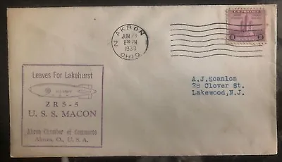 1932 Akron OH USA Cover USS Macon Zeppelin ZRS-5 Leaves For LakeHurst • $39.99