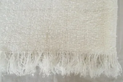 Vtg Off Wht Scarf Wrap Shawl Fringe Loose Weave Wool Blend 42in Square Ecru MINT • $19.99