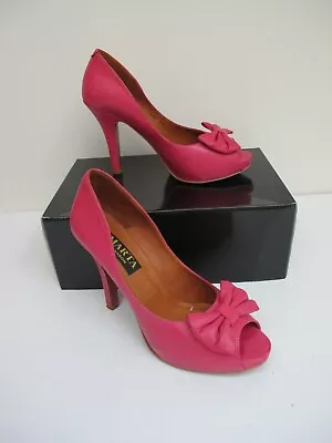 Size 7 MARTA JONSSON  Pink Leather Court Shoes Peep Toe Stiletto  VGC Cost £95 • £39.50