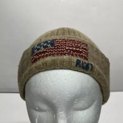 Polo Ralph Lauren Beanie Hat Adult Beige Skull Cap Flag Lambs Wool • $39.99