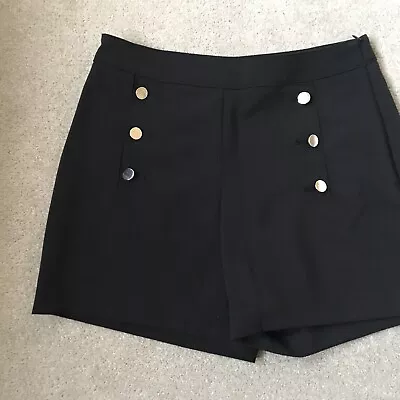 Black Tailored Shorts With Gold Military Nautical Buttons Size 12 Bnwt • £12