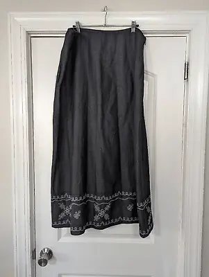 J. Jill Maxi Skirt Women's Size 20 Black Linen Blend Embroidery Vintage • $32