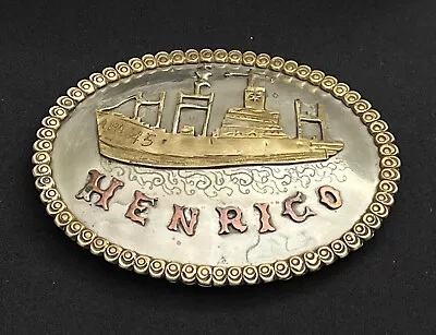 🔴⚪🔵 VTG USS Henrico APA-45 Belt Buckle 50th Anniversary Navajo Ben Murphy OOAK • $65