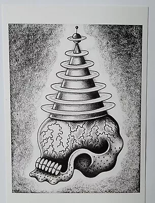 Rare Original Vintage Dan Higgs Skull Ufo Alien Folk Art Flash Photo Card 5x7 • $37