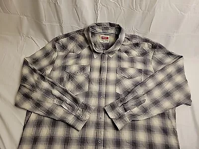 Wrangler Shirt Men's 3XL Gray Plaid Flannel Long Sleeve • $15.98