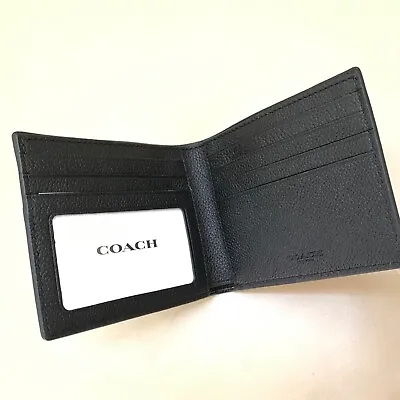 New Coach Signature Men's ID Bill Wallet 66551 Charcoal/Black • $69