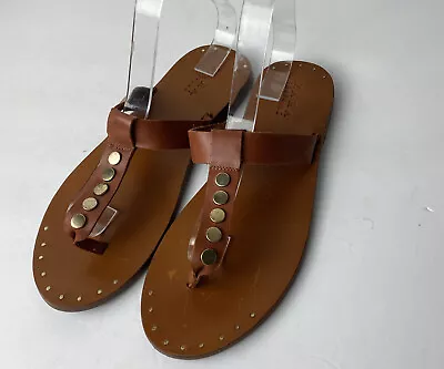 Zara Trafaluc Women’s Brown Leather Studded Thong Sandals Size 9.5 • $27