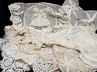 $7.50 • Buy 12 BIG Vintage Antique Hand Crocheted Doily Tablecloth White Wedding Crafts 40s