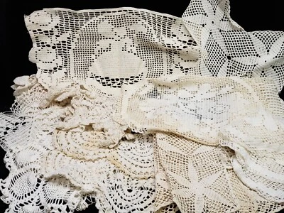 $7.50 • Buy 12 BIG Vintage Antique Hand Crocheted Doily Tablecloth White Wedding Crafts 40s