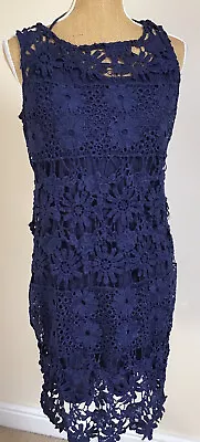 £8.99 • Buy Navy Lace Crochet Style Dress Size 12 Holiday