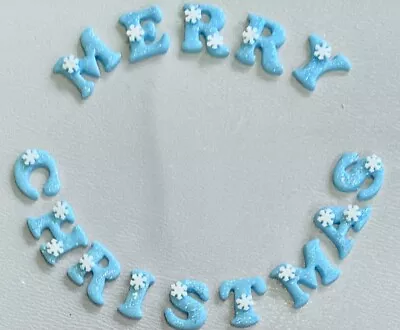 £4.99 • Buy Edible MERRY CHRISTMAS Glittered Letters Snowflake Stars Cake Topper Decoration
