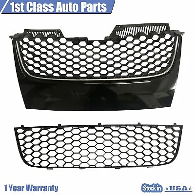 Main Upper&Lower Black W/ Chrome Trim Hex Mesh Grille For 06-09 VW Mk5 Jetta GTI • $61.99