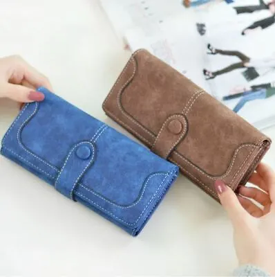 Lady Vintage Leather Large Wallet Phone Case Button Cardholder Purse Long Clutch • £10.99