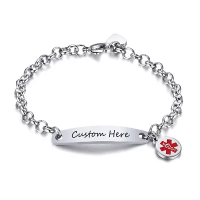 Personalized Medical Bracelet Emergency Free Engraving Women Alert ID Bangle • $5.99