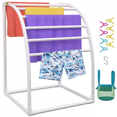 VEVOR Outdoor Towel Rack Pool Towel Rack 7 Bar Curved White Freestanding Patio • $41.99