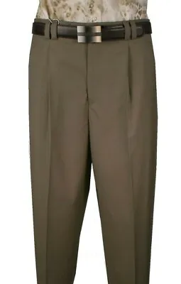 Mens Wide Leg Pants One Pleated 100% Wool Color Sage Art.666119 • $69